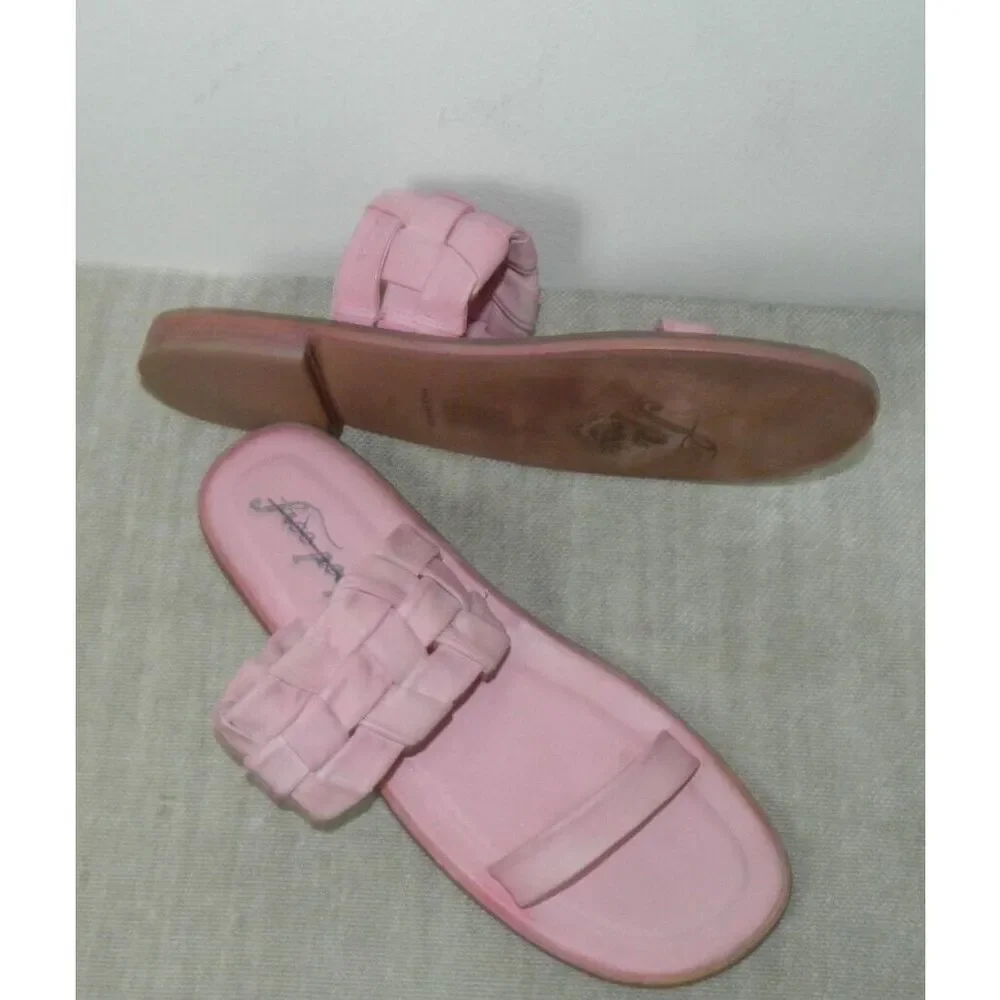 Free People Sandals Size 10 Leather Women’s Woven‎ River Pink Slide